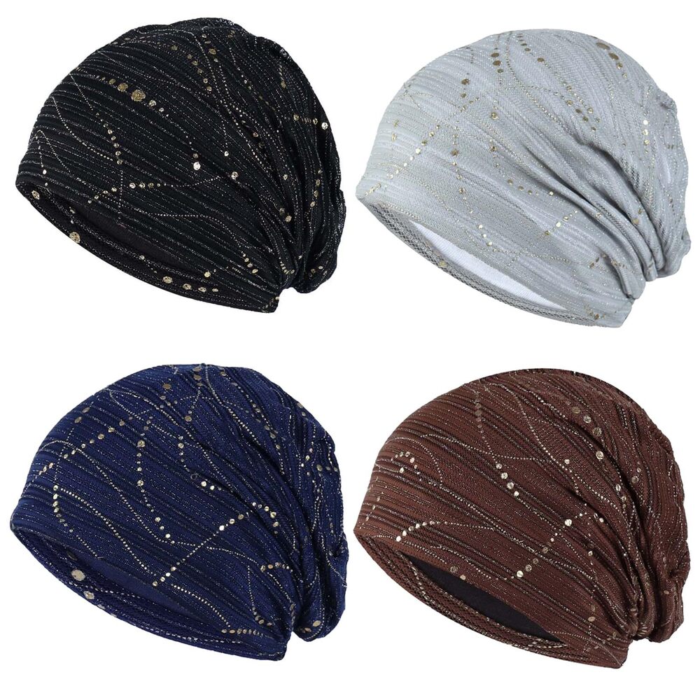6471 4 PCS Cotton Slouchy Beanie Soft Sleep Caps Chemo Headwear Skull Cap